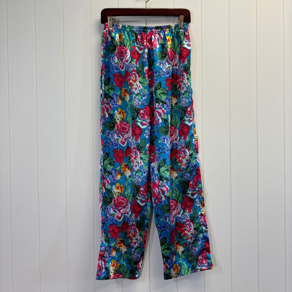 Vintage Women 90s Y2K Floral Satin Pajama Pants Size S Loungewear Grannycore